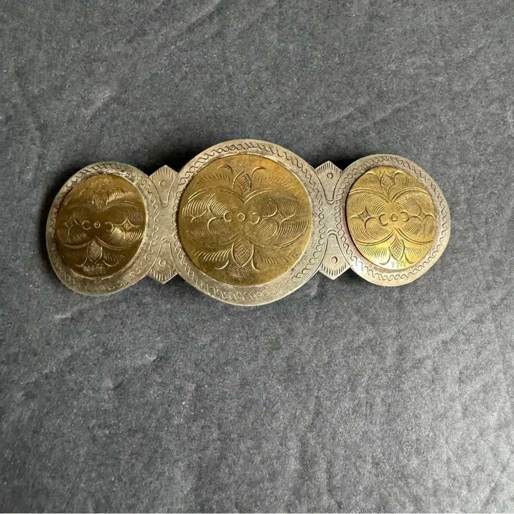 Vintage Boho Hair Clip Large Barrette Mixed Metal Brass‎ Silver Western Cowgirl